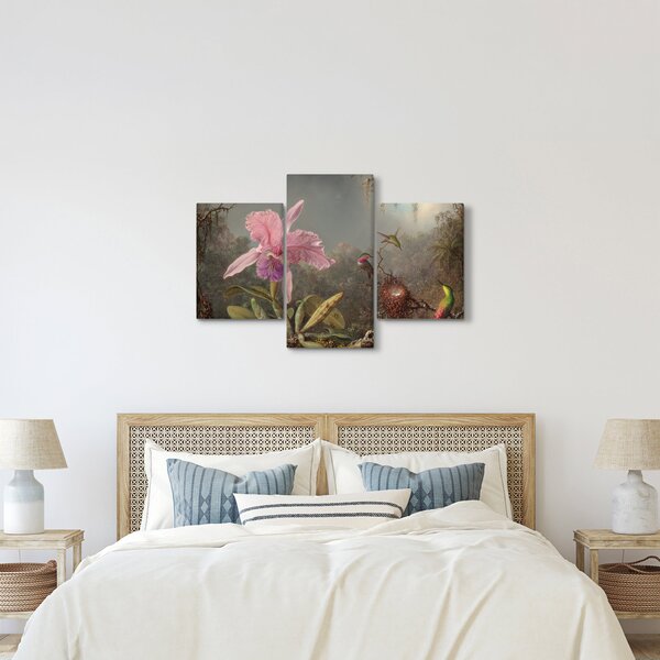 Obraz - Martin Johnson Heade, Cattleya Orchid and Three Hummingbirds, reprodukcia (90x60 cm)