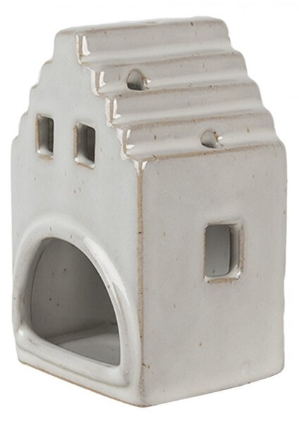 Béžový porcelánový domček svietnik na čajovú sviečku Christmas House S - 7*6*11 cm - Clayre & Eef