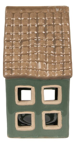 Zelený porcelánový domček svietnik na čajovú sviečku Christmas House - 9*8*15 cm - Clayre & Eef