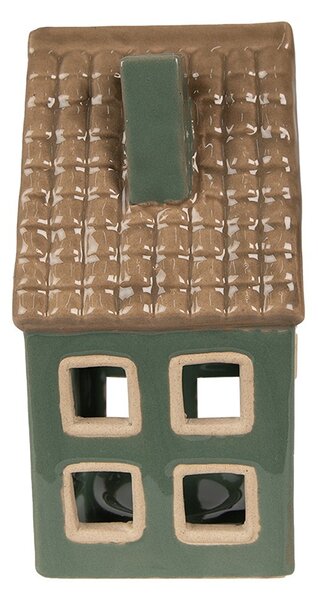 Zelený porcelánový domček svietnik na čajovú sviečku Christmas House - 9*8*15 cm - Clayre & Eef