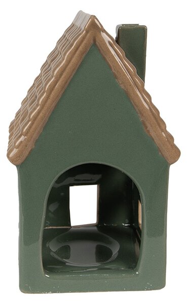 Zelený porcelánový domček svietnik na čajovú sviečku Christmas House - 9*8*15 cm - Clayre & Eef