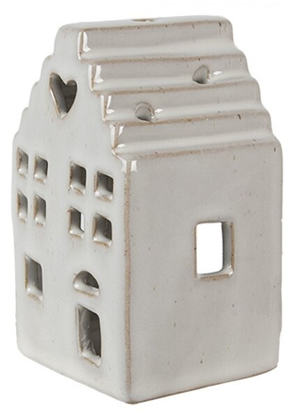 Béžový porcelánový domček svietnik na čajovú sviečku Christmas House S - 7*6*11 cm - Clayre & Eef