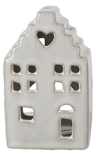 Béžový porcelánový domček svietnik na čajovú sviečku Christmas House S - 7*6*11 cm - Clayre & Eef