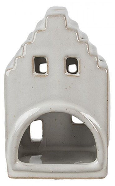 Béžový porcelánový domček svietnik na čajovú sviečku Christmas House S - 7*6*11 cm - Clayre & Eef
