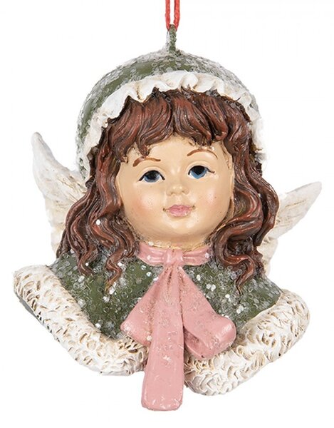 Zelená vianočná závesná dekorácia anjelik Angel - 7*7*7 cm - Clayre & Eef