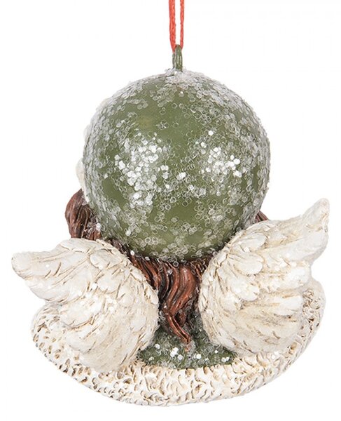Zelená vianočná závesná dekorácia anjelik Angel - 7*7*7 cm - Clayre & Eef