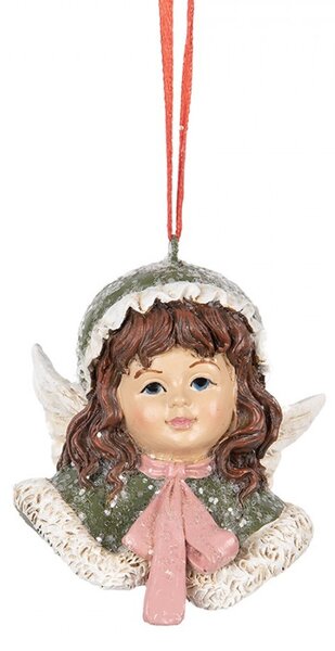 Zelená vianočná závesná dekorácia anjelik Angel - 7*7*7 cm - Clayre & Eef