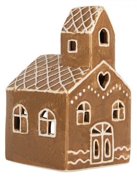 Hnedá chalúpka na čajovú sviečku Gingerbread Cott - 10*10*16 cm - Clayre & Eef