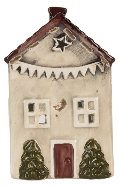 Béžový keramický domček na čajovú sviečku Lamont - 10*8*15 cm - Clayre & Eef
