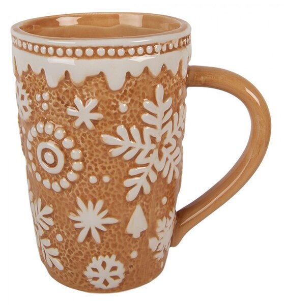 Hnedý vysoký hrnček Snowflakes - 14*10*15 cm / 575 ml - Clayre & Eef