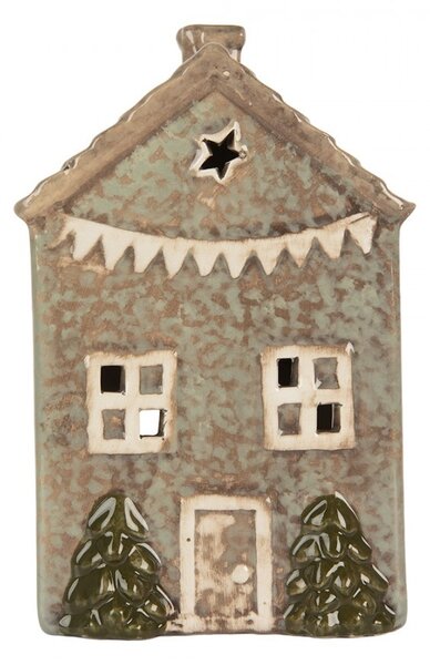 Zelený keramický domček na čajovú sviečku Lamont - 10*8*15 cm - Clayre & Eef