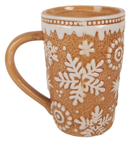 Hnedý vysoký hrnček Snowflakes - 14*10*15 cm / 575 ml - Clayre & Eef