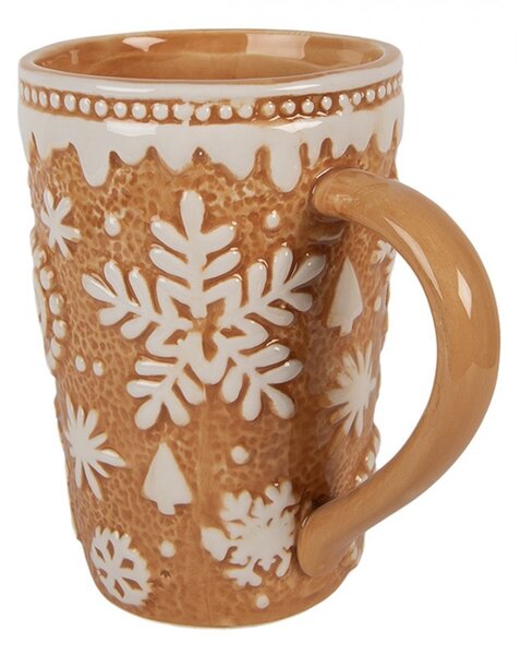 Hnedý vysoký hrnček Snowflakes - 14*10*15 cm / 575 ml - Clayre & Eef