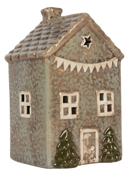 Zelený keramický domček na čajovú sviečku Lamont - 10*8*15 cm - Clayre & Eef
