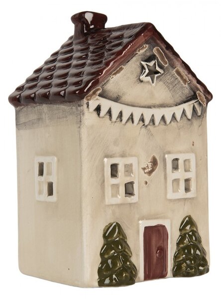 Béžový keramický domček na čajovú sviečku Lamont - 10*8*15 cm - Clayre & Eef