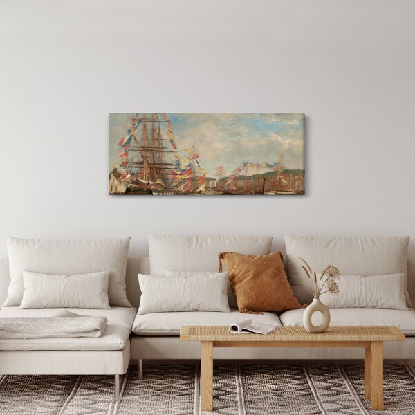 Obraz - Eugène Boudin, Festival in the Harbor of Honfleur, reprodukcia (120x50 cm)