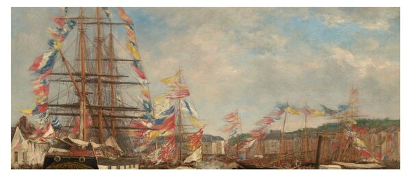 Obraz - Eugène Boudin, Festival in the Harbor of Honfleur, reprodukcia (120x50 cm)