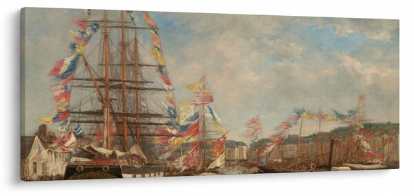 Obraz - Eugène Boudin, Festival in the Harbor of Honfleur, reprodukcia (120x50 cm)