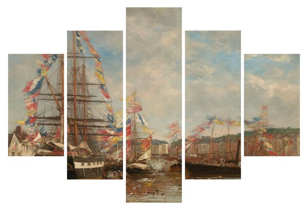 Obraz - Eugène Boudin, Festival in the Harbor of Honfleur, reprodukcia (150x105 cm)