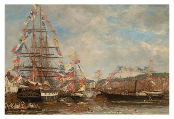 Obraz - Eugène Boudin, Festival in the Harbor of Honfleur, reprodukcia (90x60 cm)