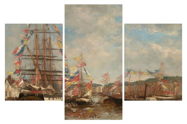 Obraz - Eugène Boudin, Festival in the Harbor of Honfleur, reprodukcia (90x60 cm)