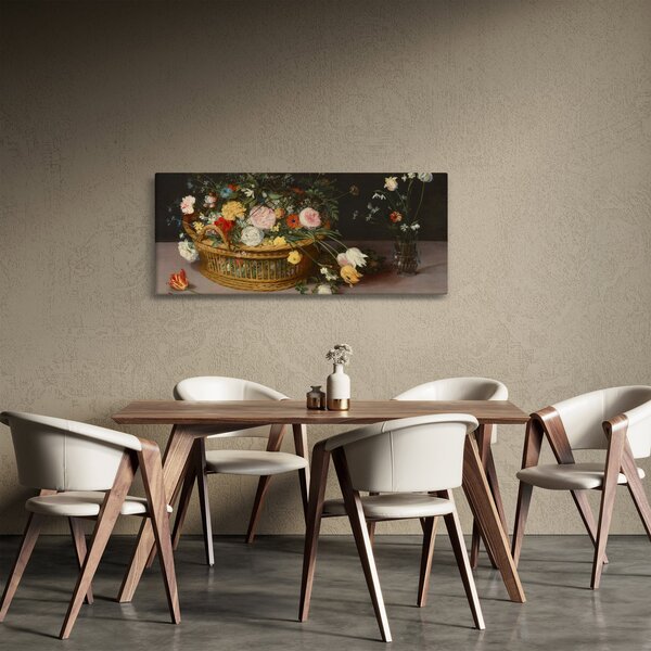 Obraz - Jan Brueghel the Elder, Flowers in a Basket and a Vase, reprodukcia (120x50 cm)