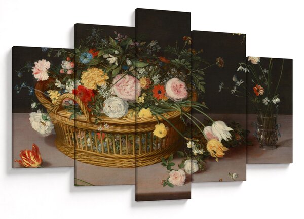 Obraz - Jan Brueghel the Elder, Flowers in a Basket and a Vase, reprodukcia (150x105 cm)
