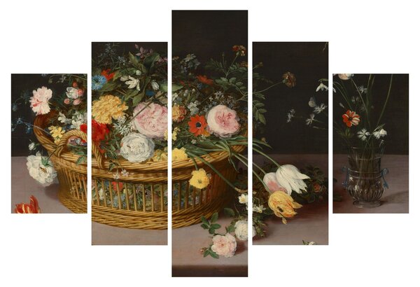 Obraz - Jan Brueghel the Elder, Flowers in a Basket and a Vase, reprodukcia (150x105 cm)