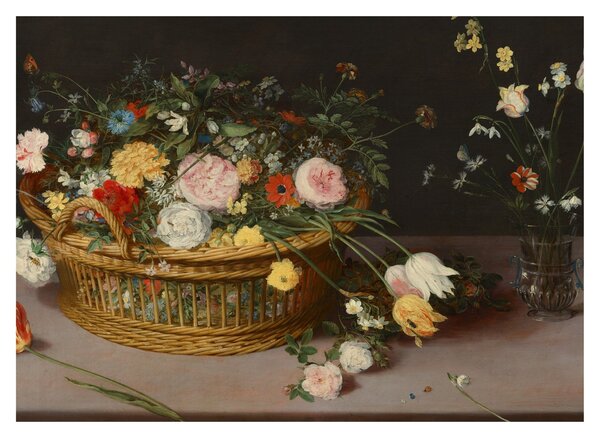 Obraz - Jan Brueghel the Elder, Flowers in a Basket and a Vase, reprodukcia (70x50 cm)