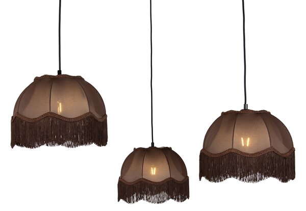 Závesná lampa čierna s hnedým tienidlom a bielym interiérom 31,5 cm 3-svetlá - Cava
