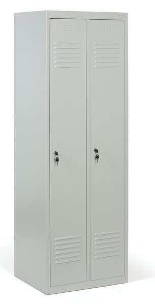 Kovová šatníková skrinka S2, 2-dverová, 1800 x 600 x 500 mm, cylindrický zámok, sivé dvere