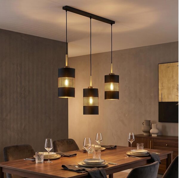 LED luster na lanku BOGART 3xE27/15W/230V čierna/zlatá