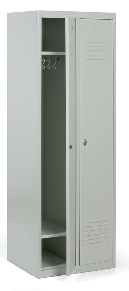 Kovová šatníková skrinka S2, 2-dverová, 1800 x 600 x 500 mm, otočný zámok, sivé dvere