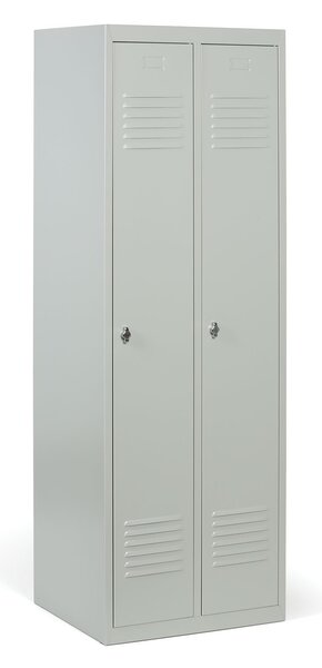 Kovová šatníková skrinka S2, 2-dverová, 1800 x 600 x 500 mm, otočný zámok, sivé dvere