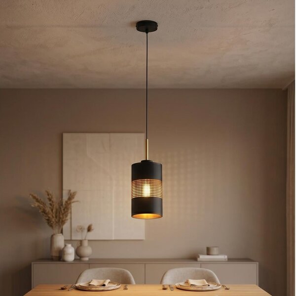LED luster na lanku BOGART 1xE27/15W/230V čierna/zlatá