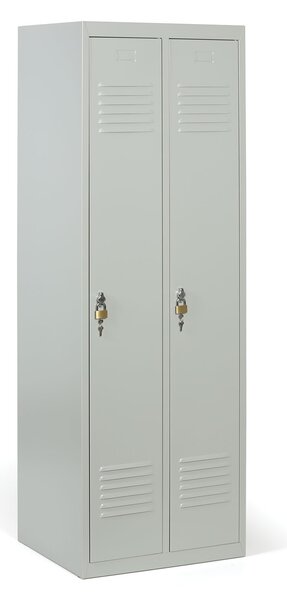 Kovová šatníková skrinka S2, 2-dverová, 1800 x 600 x 500 mm, otočný zámok, sivé dvere