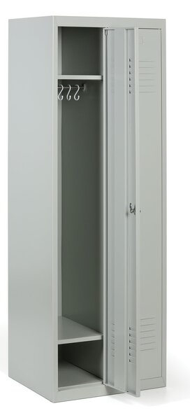 Kovová šatníková skrinka S2, 2-dverová, 1800 x 600 x 500 mm, otočný zámok, sivé dvere
