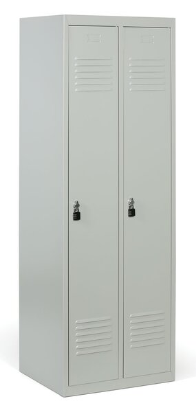 Kovová šatníková skrinka S2, 2-dverová, 1800 x 600 x 500 mm, otočný zámok, sivé dvere