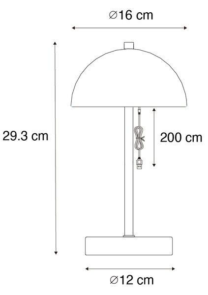 Vonkajšia stolná lampa čierna nabíjateľná 3-stupňovo stmievateľná - Keira
