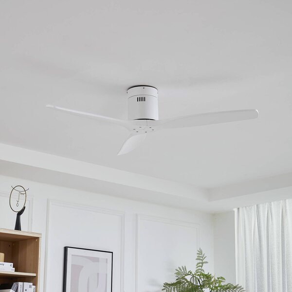 Lucande Stropný ventilátor Vindur, biely, DC, tichý, Biela / opálová, Obývacia izba / jedáleň, kov, Moderný