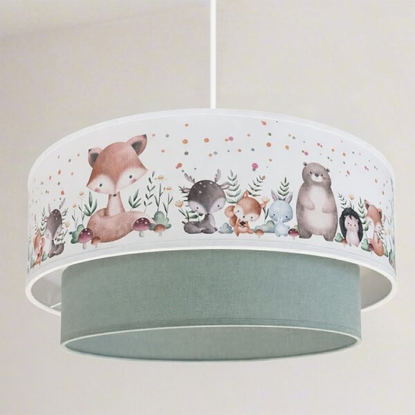 Brilagi- LED detský luster na lanku BOBO 1xE27/60W/230V pr. 40 cm biela/zelená/so zvieratkami