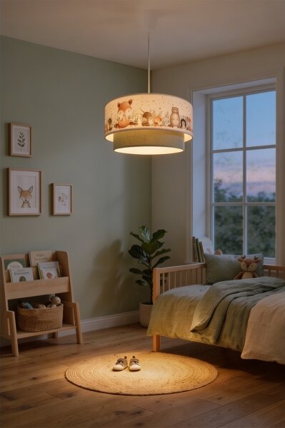 Brilagi- LED detský luster na lanku BOBO 1xE27/60W/230V pr. 40 cm biela/zelená/so zvieratkami