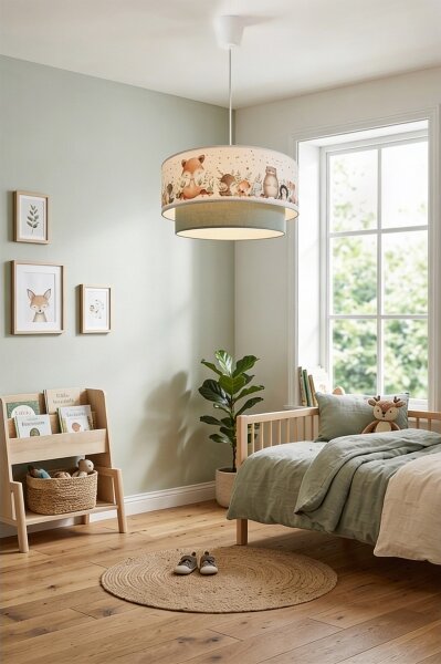 Brilagi- LED detský luster na lanku BOBO 1xE27/60W/230V pr. 40 cm biela/zelená/so zvieratkami