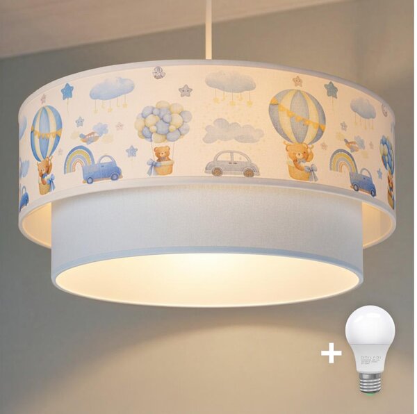 Brilagi-LED Detský luster na lanku BOBO 1xE27/60W/230V pr.40 cm krém./modrá/medvedík