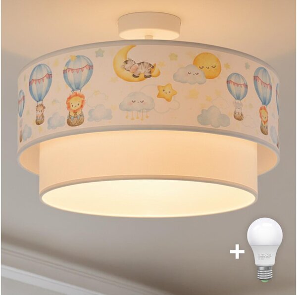 Brilagi-LED Detský prisadený luster BOBO 1xE27/60W/230V, priemer 40 cm, biela/béžová/so zvieratkami