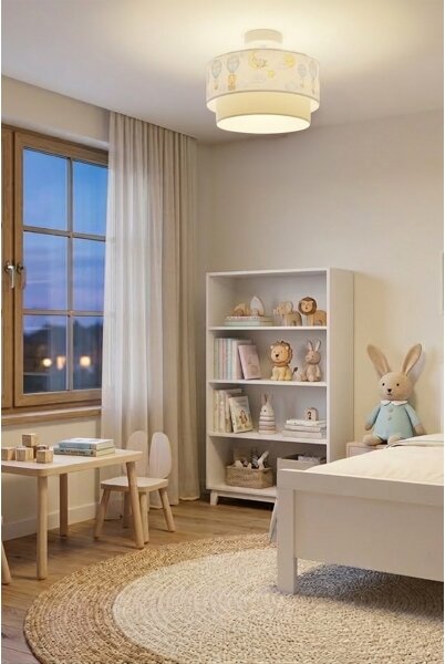 Brilagi-LED Detský prisadený luster BOBO 1xE27/60W/230V, priemer 40 cm, biela/béžová/so zvieratkami