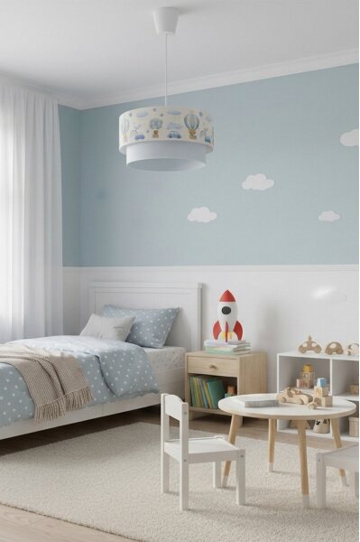 Brilagi-LED Detský luster na lanku BOBO 1xE27/60W/230V pr.40 cm krém./modrá/medvedík
