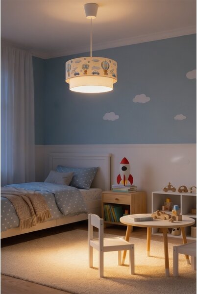 Brilagi-LED Detský luster na lanku BOBO 1xE27/60W/230V pr.40 cm krém./modrá/medvedík