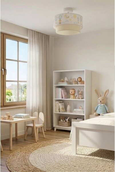 Brilagi-LED Detský prisadený luster BOBO 1xE27/60W/230V, priemer 40 cm, biela/béžová/so zvieratkami