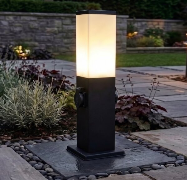 Brilagi - Vonkajšia lampa s 2 zásuvkami SCHUKO NOVA 1xE27/15W/230V 40 cm IP44 čierna